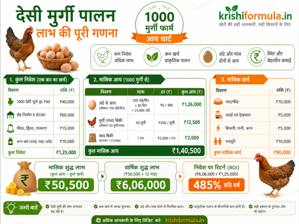 1000 desi murgi palan me kul kharch, kamai aur munafe ka poora hisab-kitab chart 
