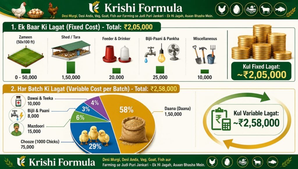 1000 desi murgi farm shuru karne ki kul lagat aur fixed kharch chart - krishiformula.in
